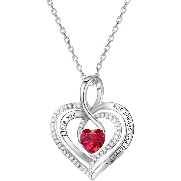 Elegant Sterling Silver Triple Heart Infinity Birthstone Necklace with Cubic Zir